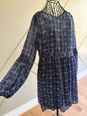 Erin Fetherston Sheer Navy Floral Long-Sleeve Mini Dress